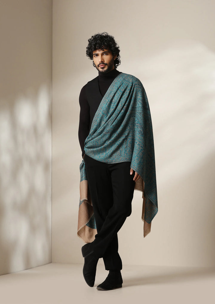 Dusala Teal Royale Pashmina blend Stole for Men &amp; Women