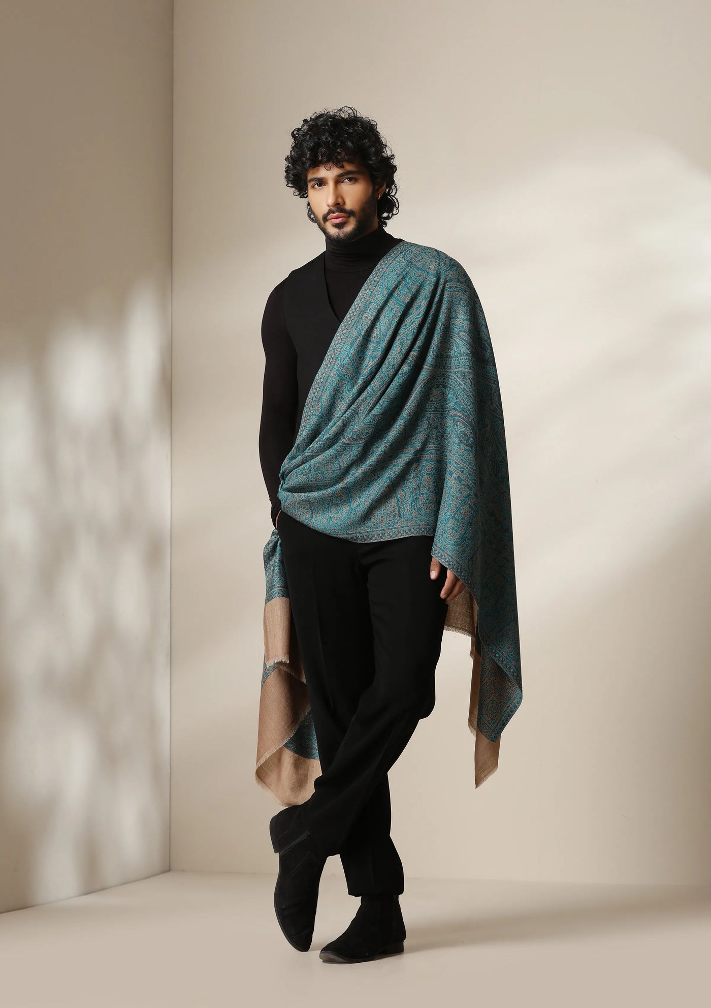 Dusala Teal Royale Pashmina blend Stole for Men & Women