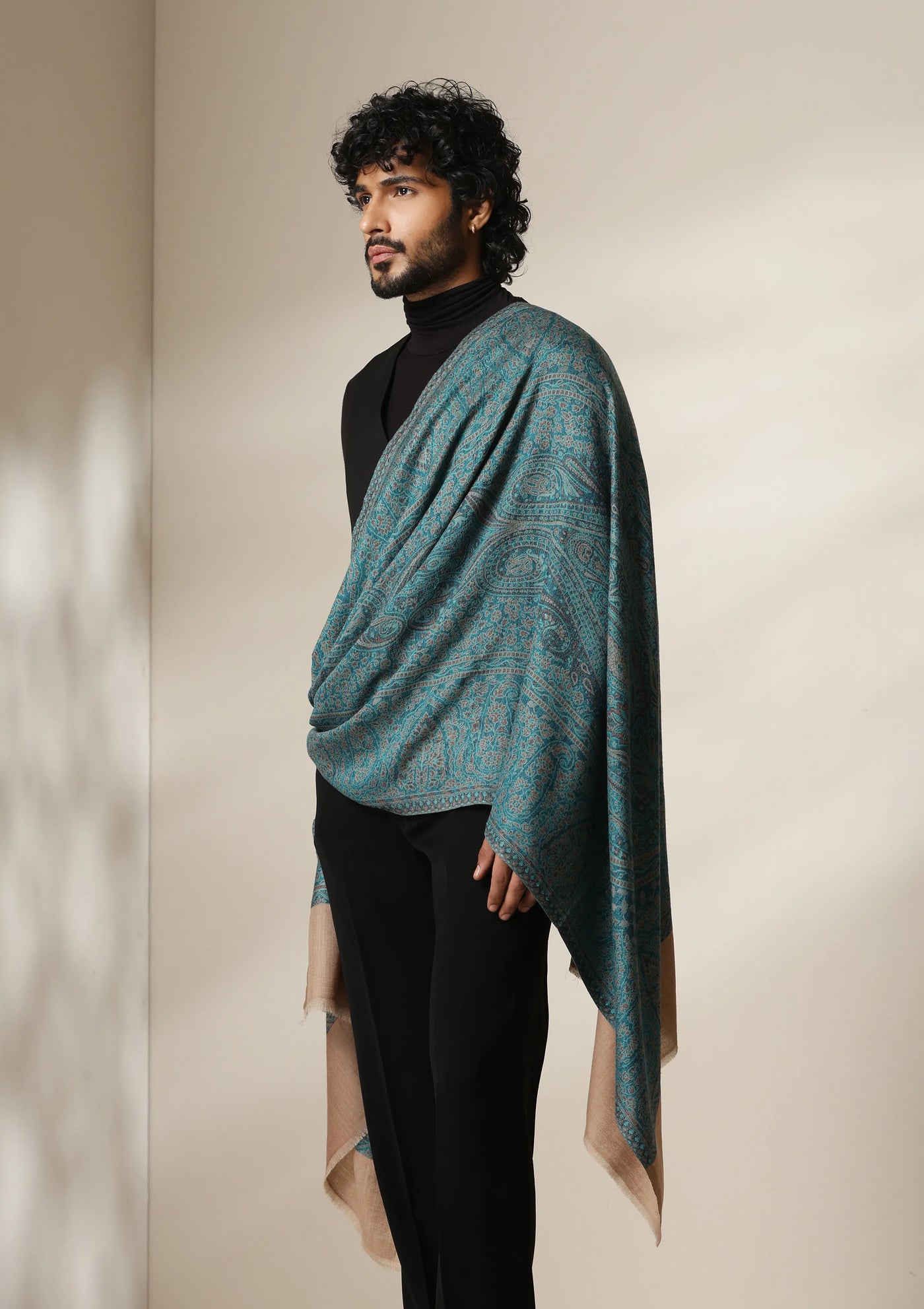 Dusala Teal Royale Pashmina blend Stole for Men & Women