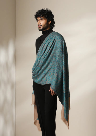 Dusala Teal Royale Pashmina blend Stole for Men & Women