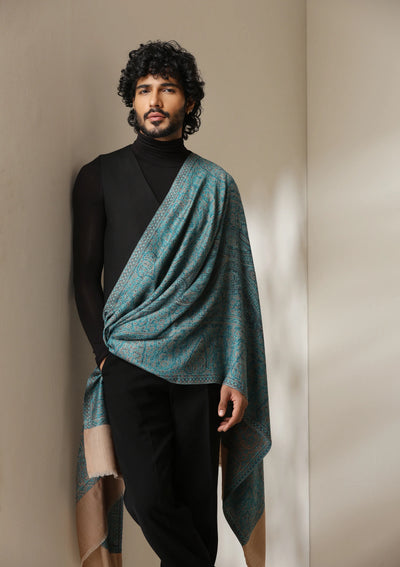 Dusala Teal Royale Pashmina blend Stole for Men & Women