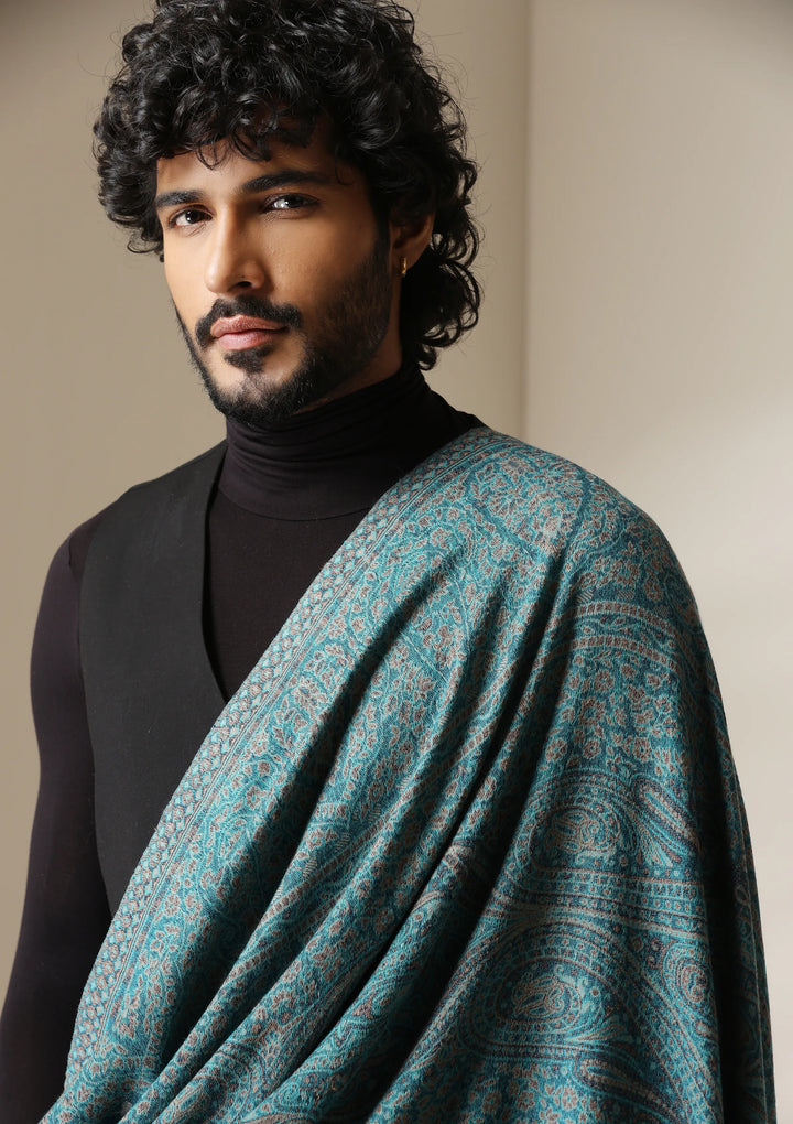 Dusala Teal Royale Pashmina blend Stole for Men &amp; Women