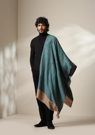 Dusala Teal Royale Pashmina blend Stole for Men & Women