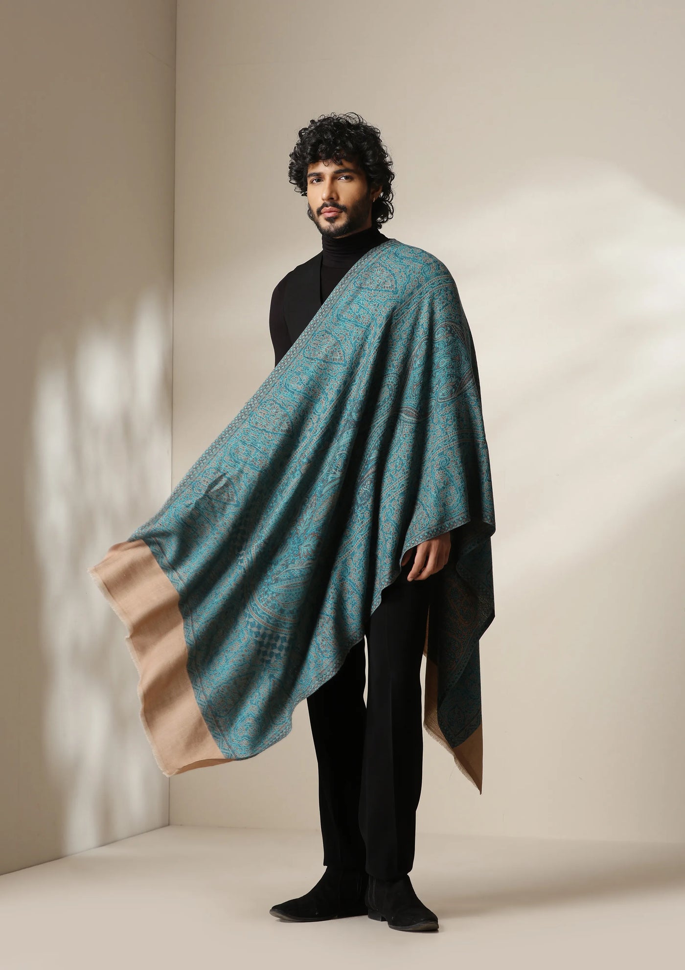 Dusala Teal Royale Pashmina blend Stole for Men & Women
