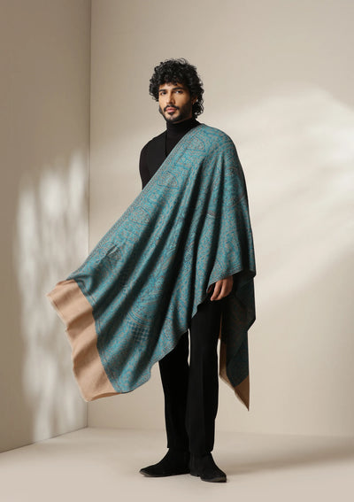 Dusala Teal Royale Pashmina blend Stole for Men & Women