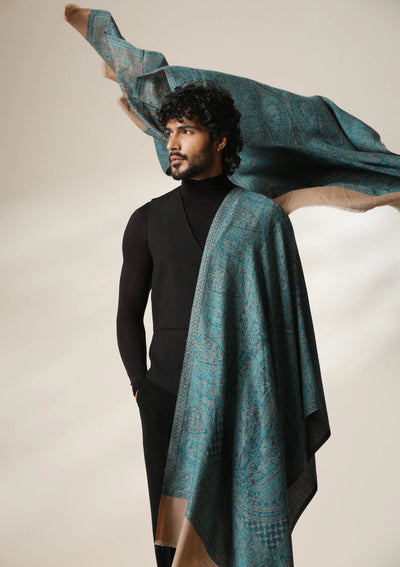 Dusala Teal Royale Pashmina blend Stole for Men & Women