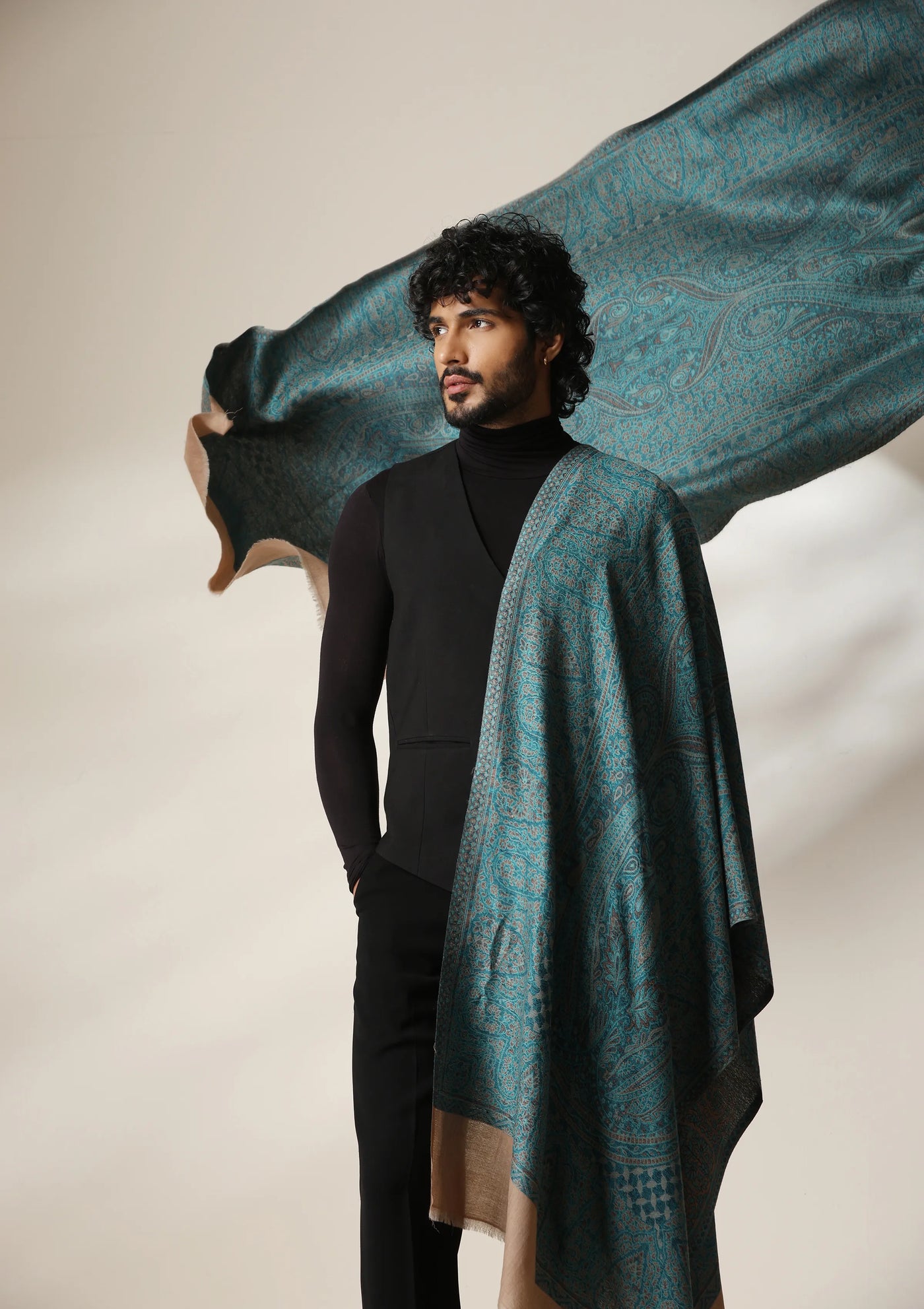 Dusala Teal Royale Pashmina blend Stole for Men & Women