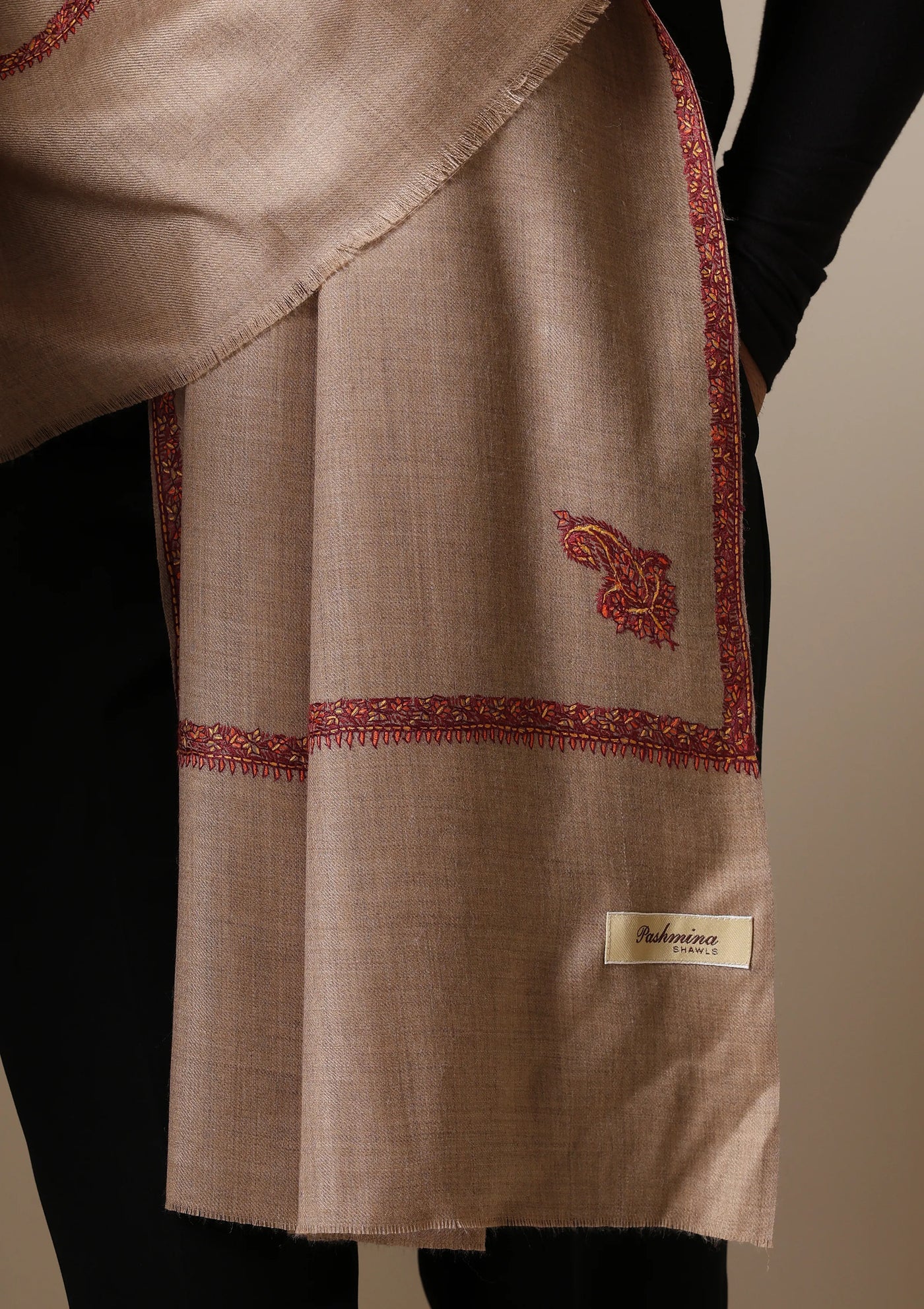 Dusala Classic Beige Harshi Border Shawl for Men & Women
