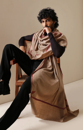 Dusala Classic Beige Harshi Border Shawl for Men & Women