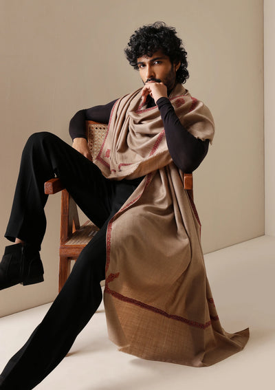 Dusala Classic Beige Harshi Border Shawl for Men & Women