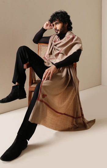 Dusala Classic Beige Harshi Border Shawl for Men & Women