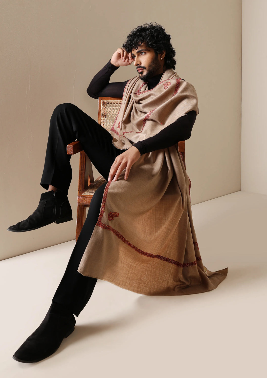 Dusala Classic Beige Harshi Border Shawl for Men &amp; Women