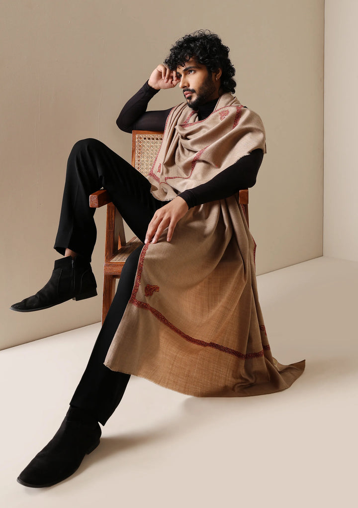 Dusala Classic Beige Harshi Border Shawl for Men &amp; Women