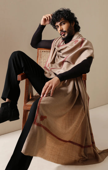 Dusala Classic Beige Harshi Border Shawl for Men & Women
