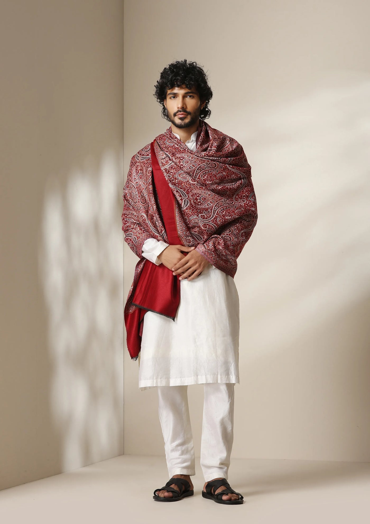 Dusala Regal Red woven Paisley Shawl for Men & Women