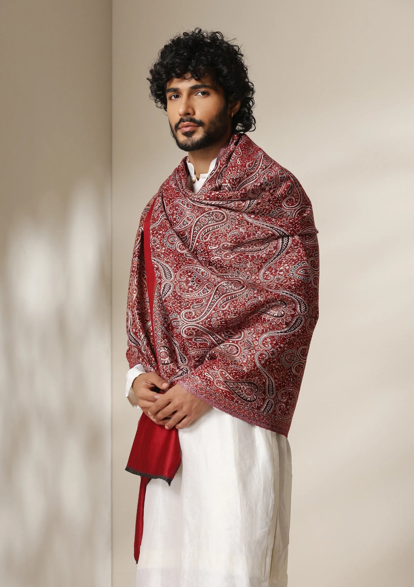 Dusala Regal Red woven Paisley Shawl for Men & Women