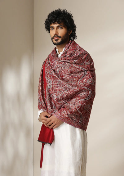 Dusala Regal Red woven Paisley Shawl for Men & Women