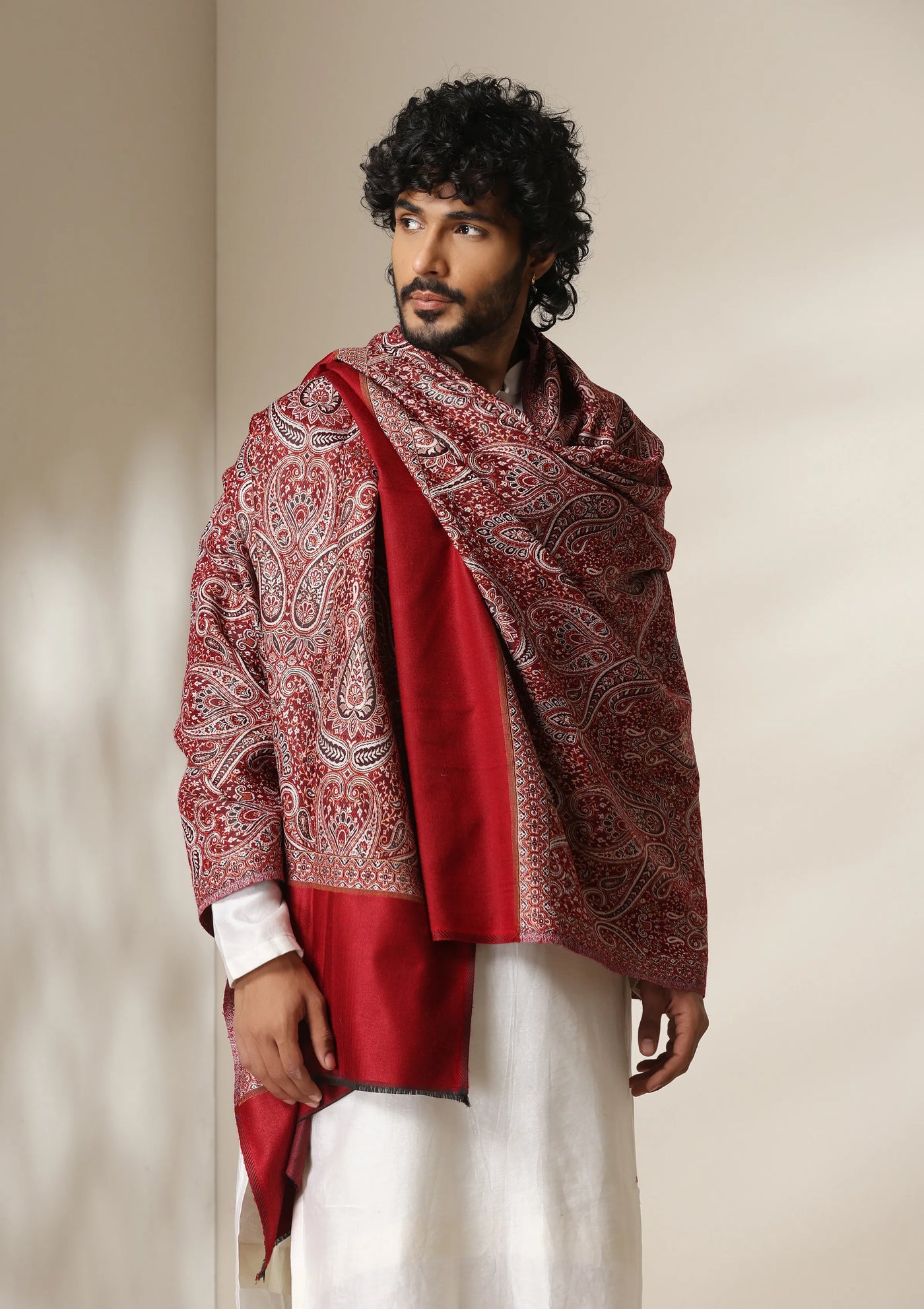 Dusala Regal Red woven Paisley Shawl for Men & Women