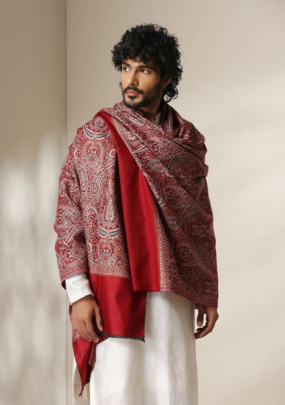 Dusala Regal Red woven Paisley Shawl for Men & Women