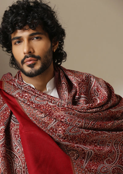Dusala Regal Red woven Paisley Shawl for Men & Women