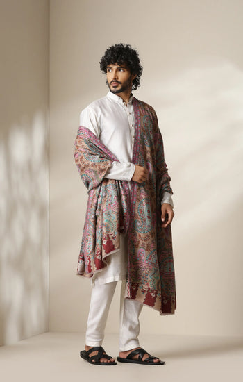 Dusala Blush Paisley Kani Shawl for Men & Women