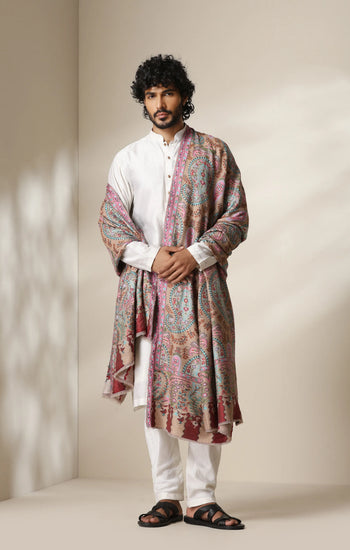 Dusala Blush Paisley Kani Shawl for Men & Women