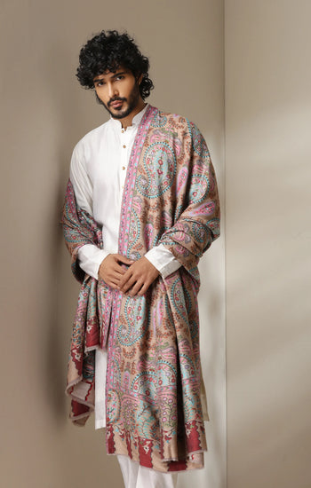 Dusala Blush Paisley Kani Shawl for Men & Women