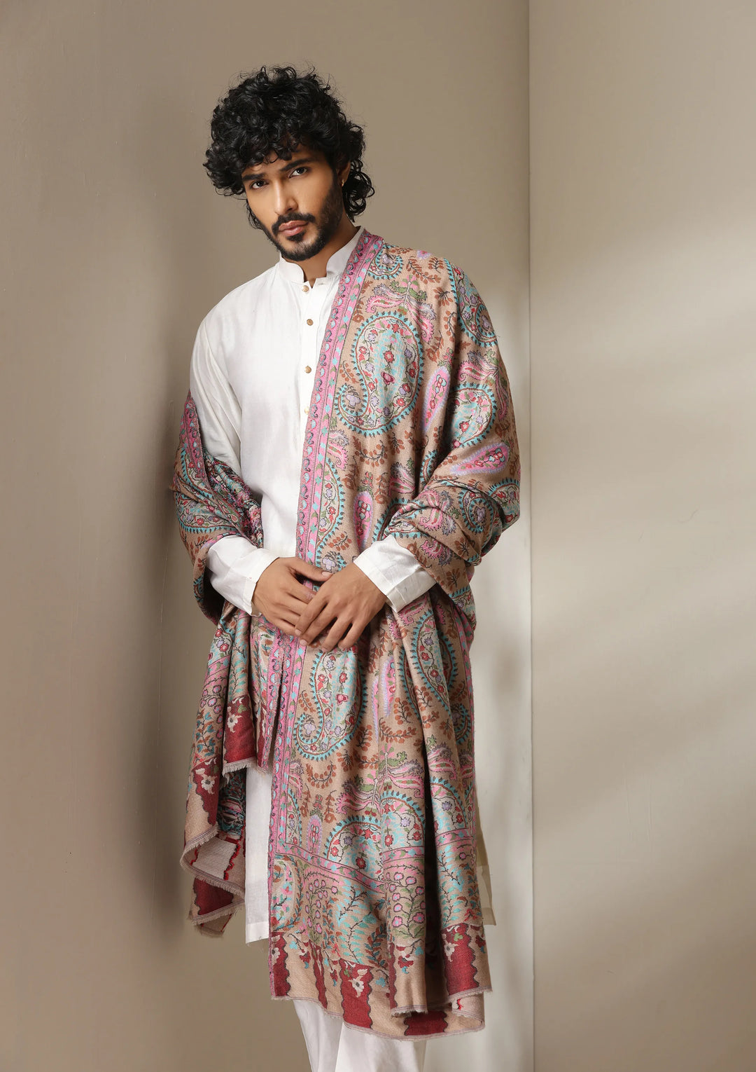 Dusala Blush Paisley Kani Shawl for Men &amp; Women