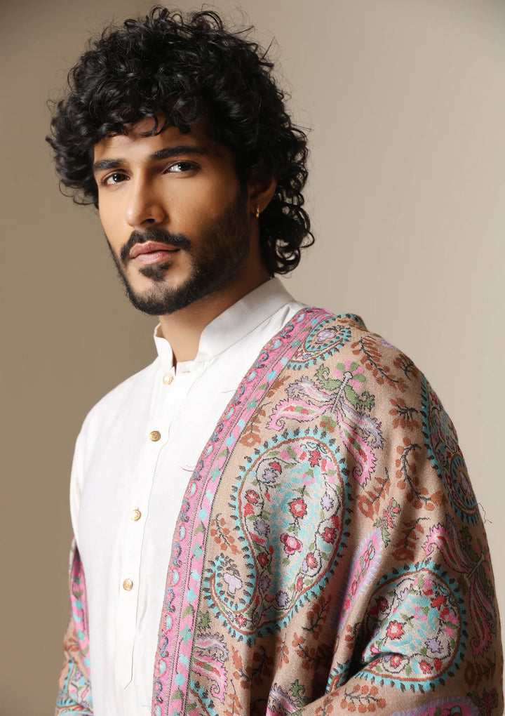 Dusala Blush Paisley Kani Shawl for Men &amp; Women