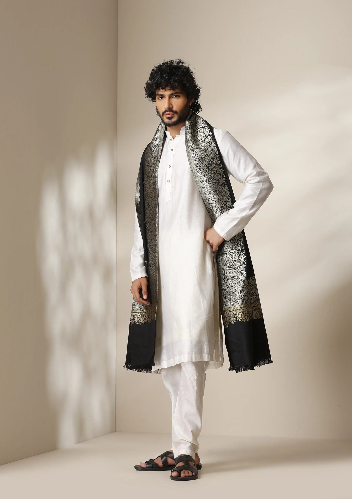 Dusala Noir Royale Zari Shawl for Men & Women