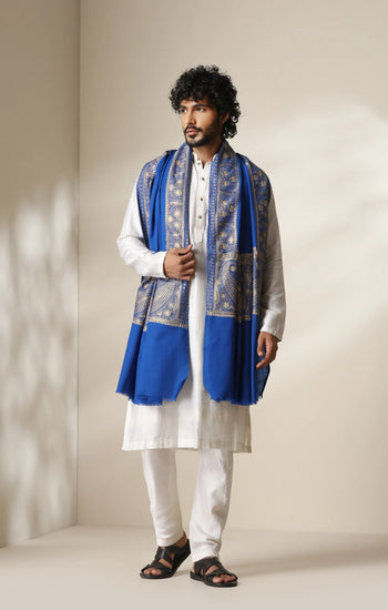 Dusala Royal Azure Zari Embroidery Shawl for Men & Women