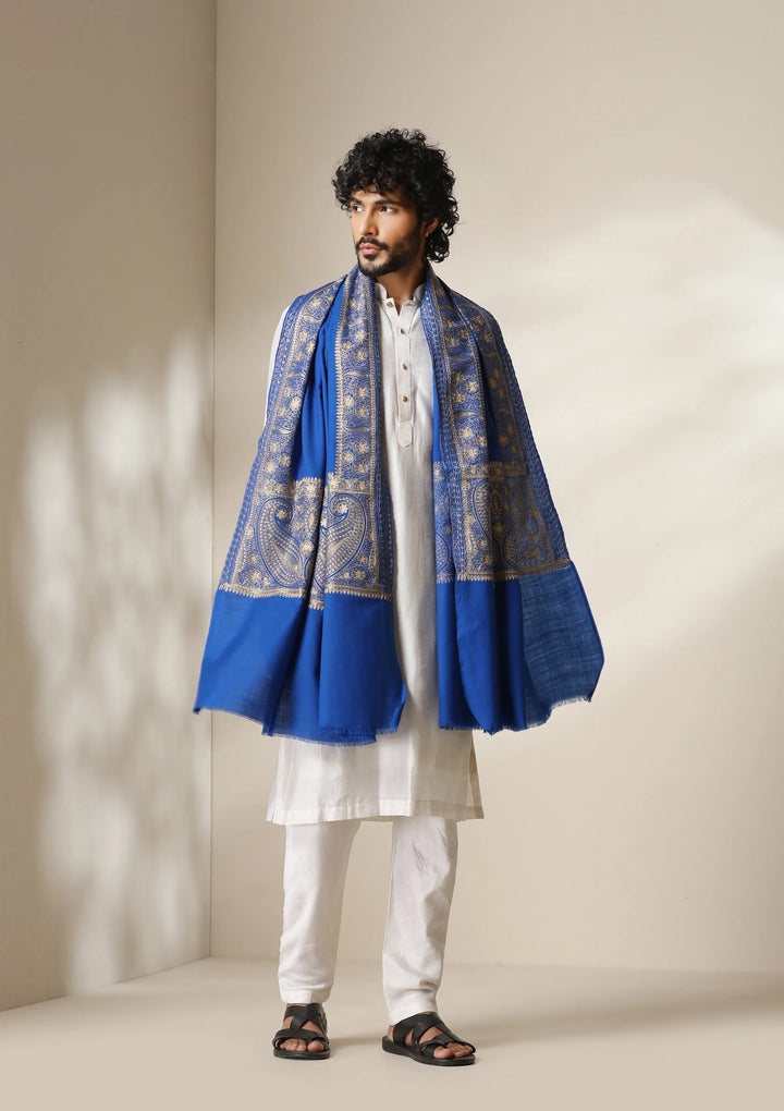 Dusala Royal Azure Zari Embroidery Shawl for Men &amp; Women