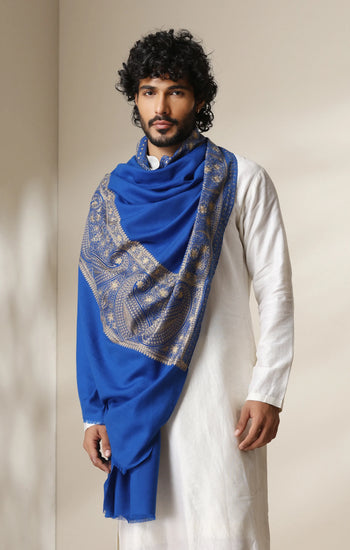 Dusala Royal Azure Zari Embroidery Shawl for Men & Women