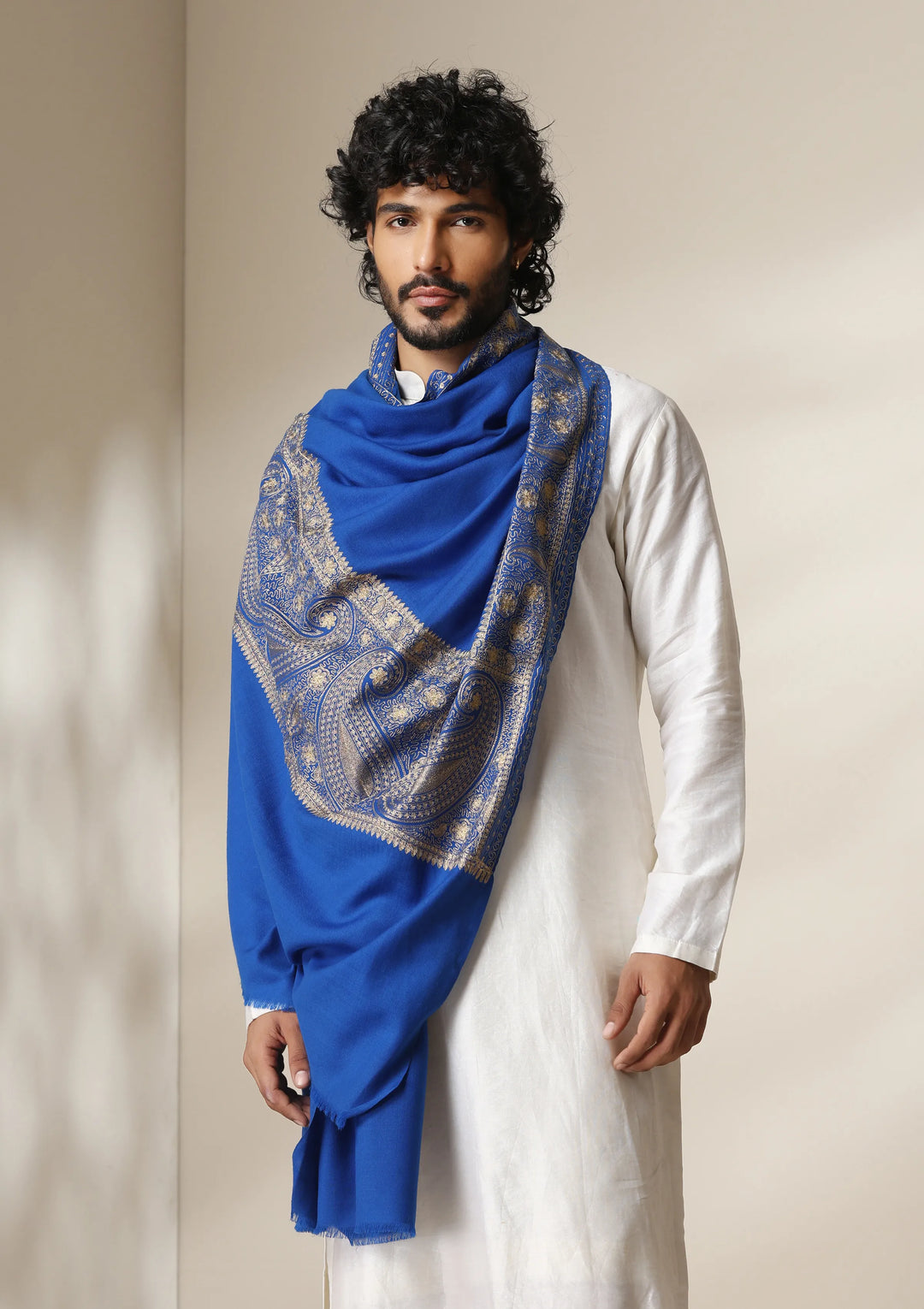 Dusala Royal Azure Zari Embroidery Shawl for Men &amp; Women