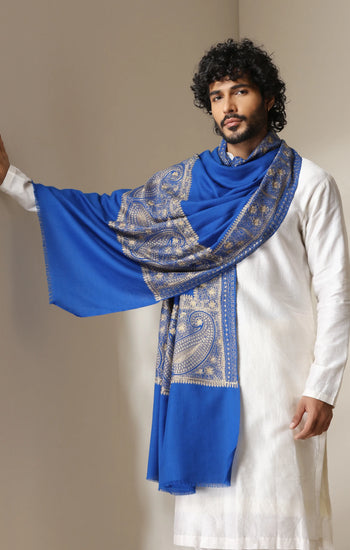 Dusala Royal Azure Zari Embroidery Shawl for Men & Women