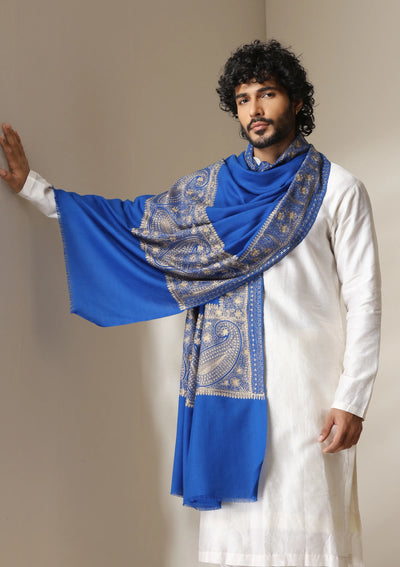 Dusala Royal Azure Zari Embroidery Shawl for Men & Women