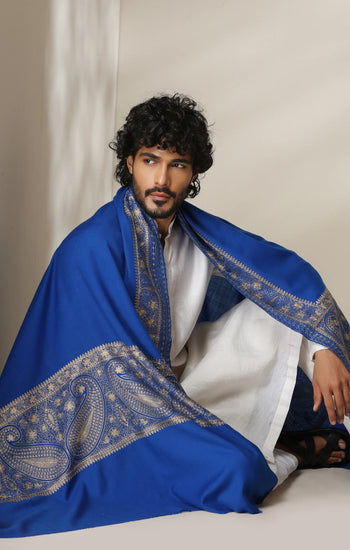 Dusala Royal Azure Zari Embroidery Shawl for Men & Women