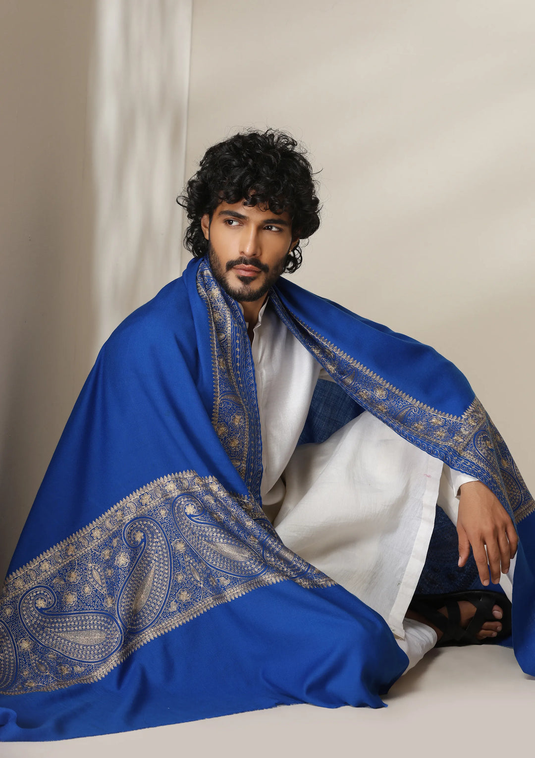 Dusala Royal Azure Zari Embroidery Shawl for Men &amp; Women