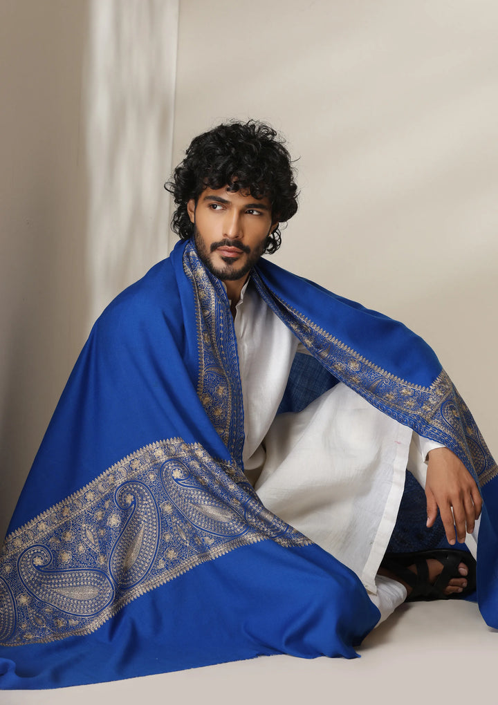Dusala Royal Azure Zari Embroidery Shawl for Men &amp; Women