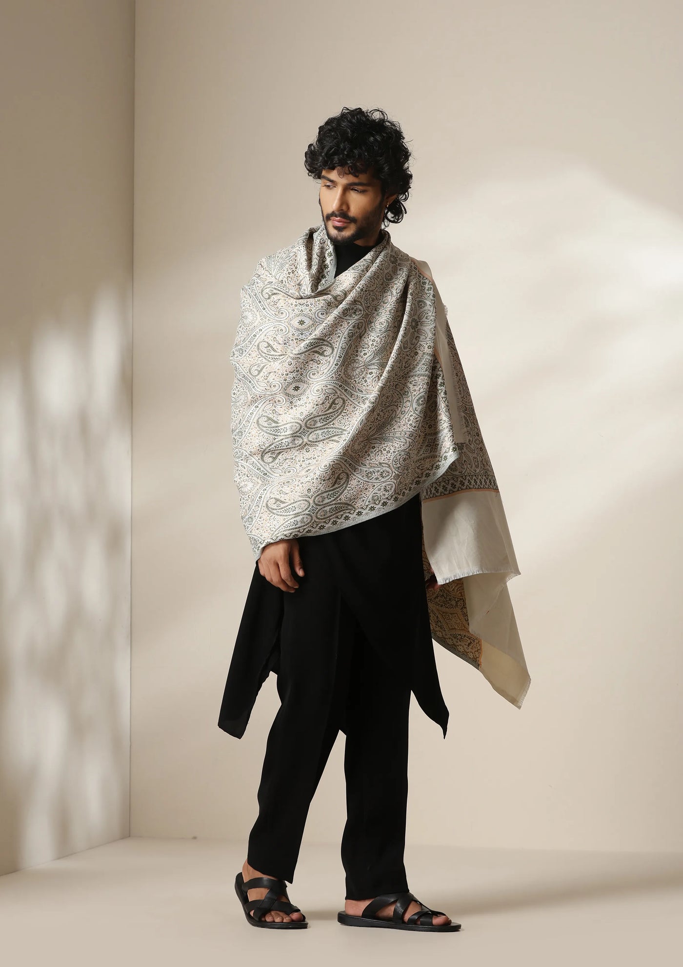 Dusala Ivory Bloom woven Shawl for Men & Women