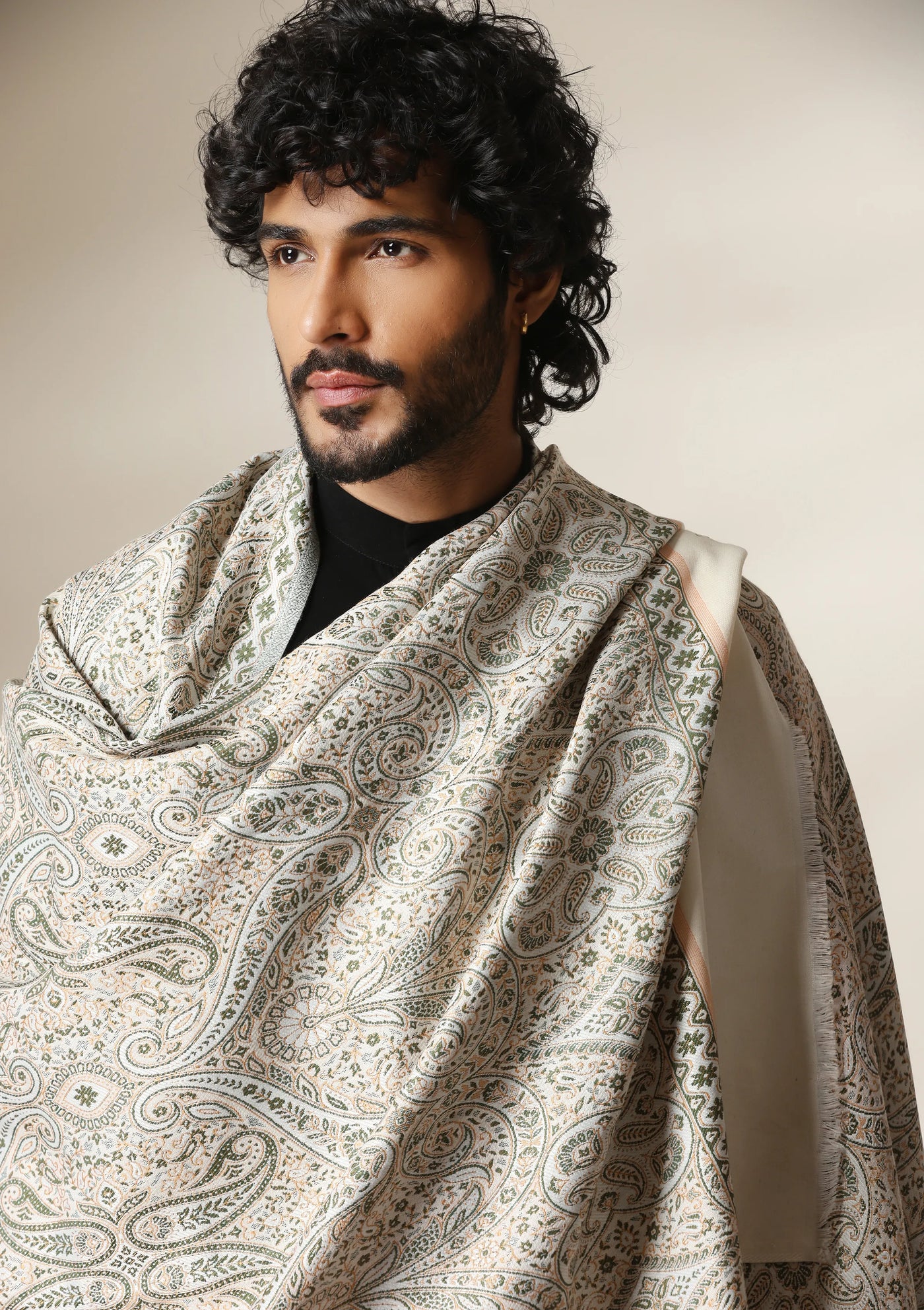 Dusala Ivory Bloom woven Shawl for Men & Women