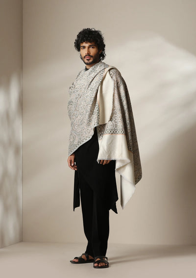 Dusala Ivory Bloom woven Shawl for Men & Women