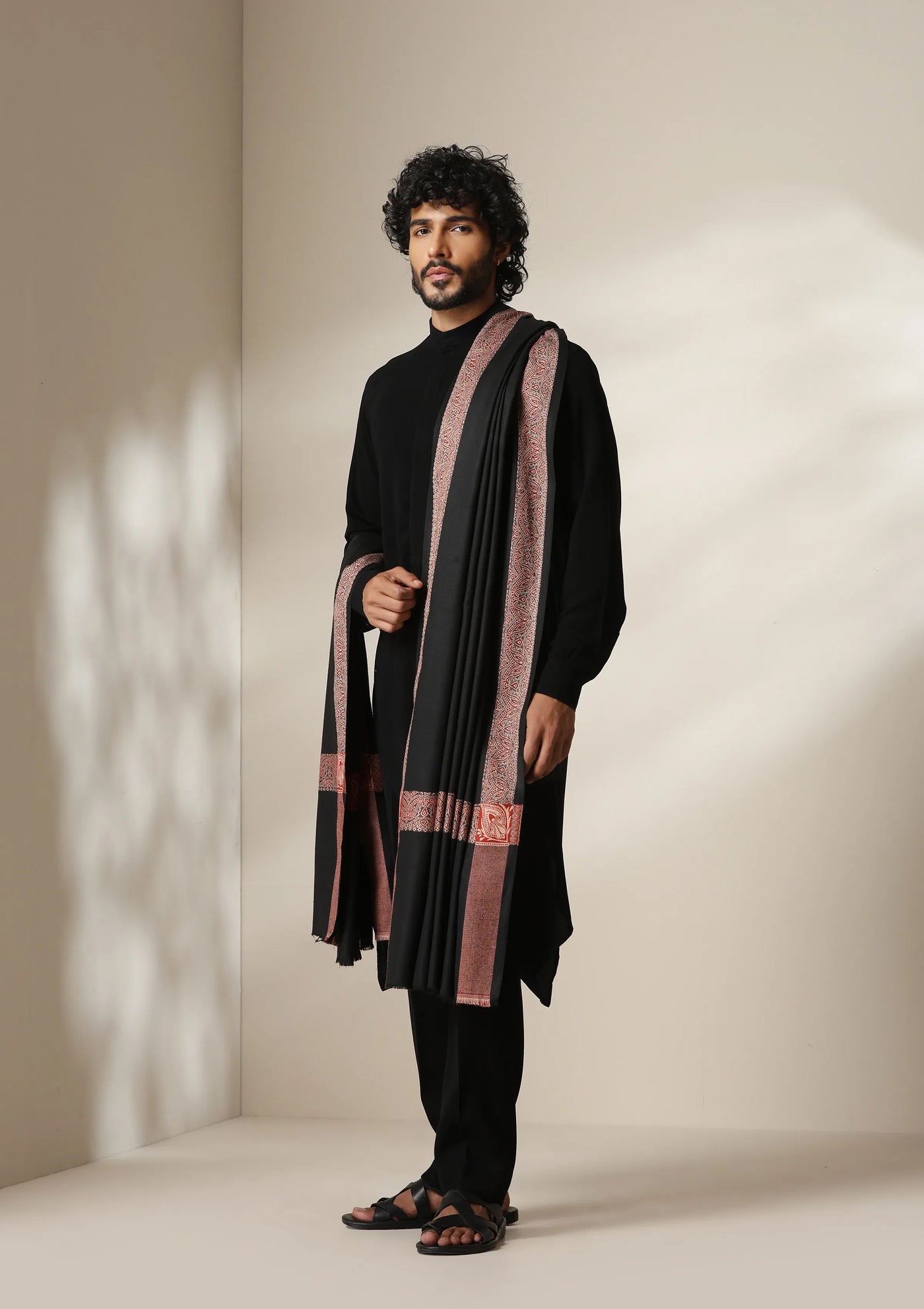 Dusala Noir Ruby Border Shawl for Men & Women