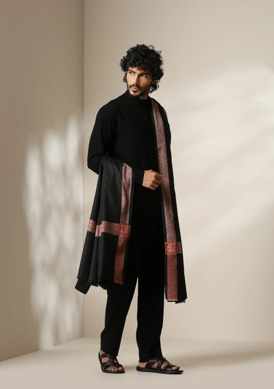 Dusala Noir Ruby Border Shawl for Men & Women