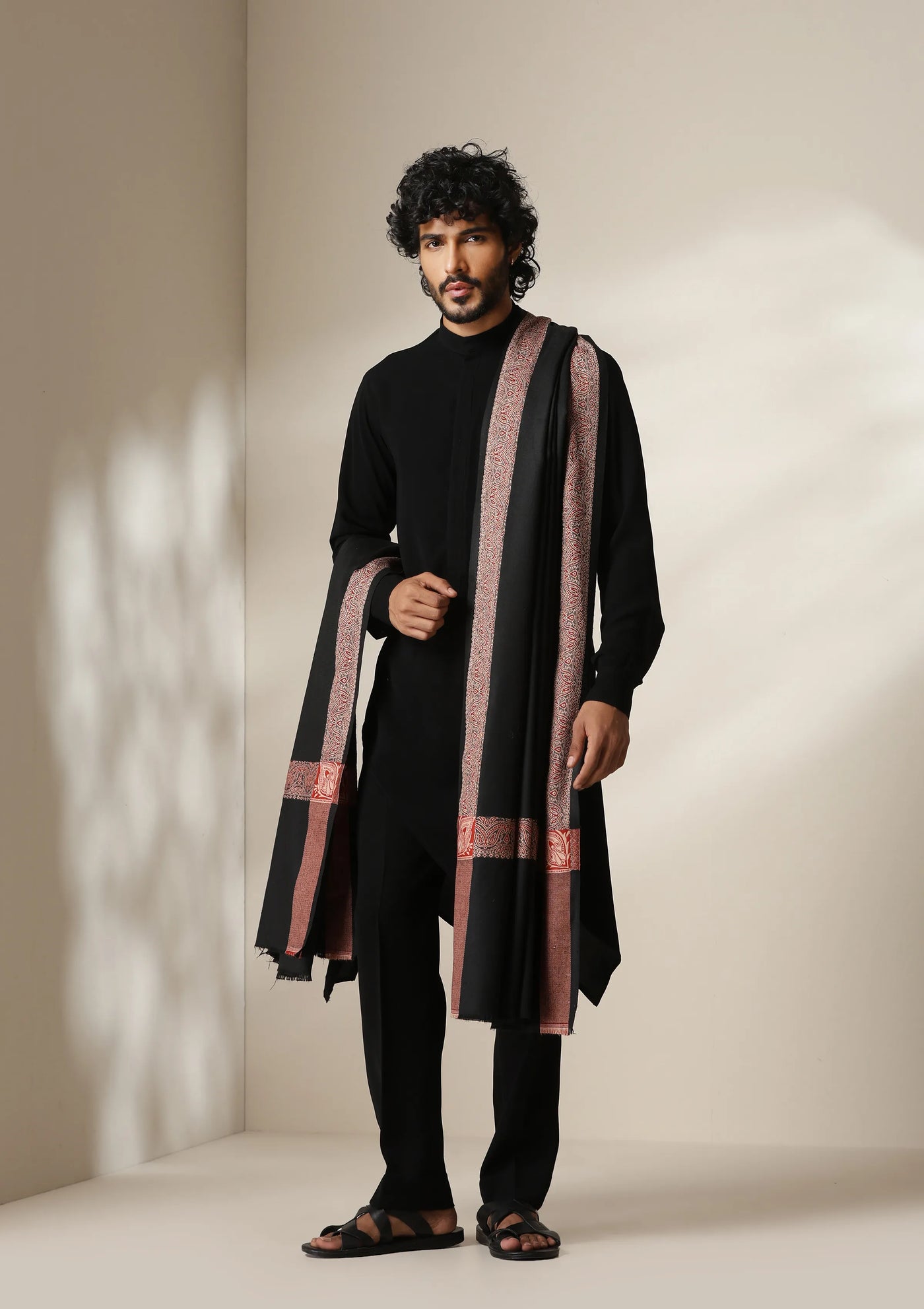 Dusala Noir Ruby Border Shawl for Men & Women