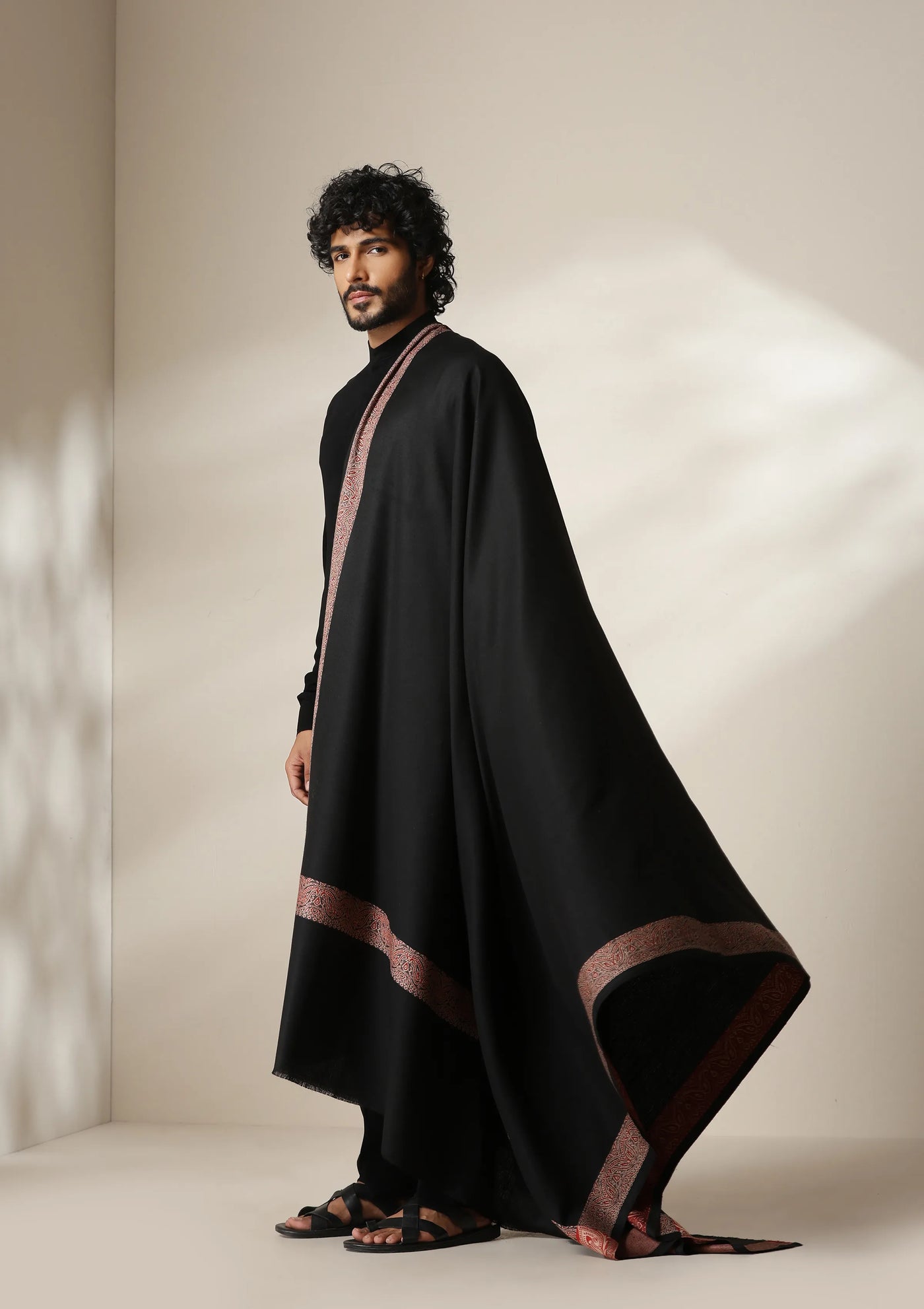 Dusala Noir Ruby Border Shawl for Men & Women