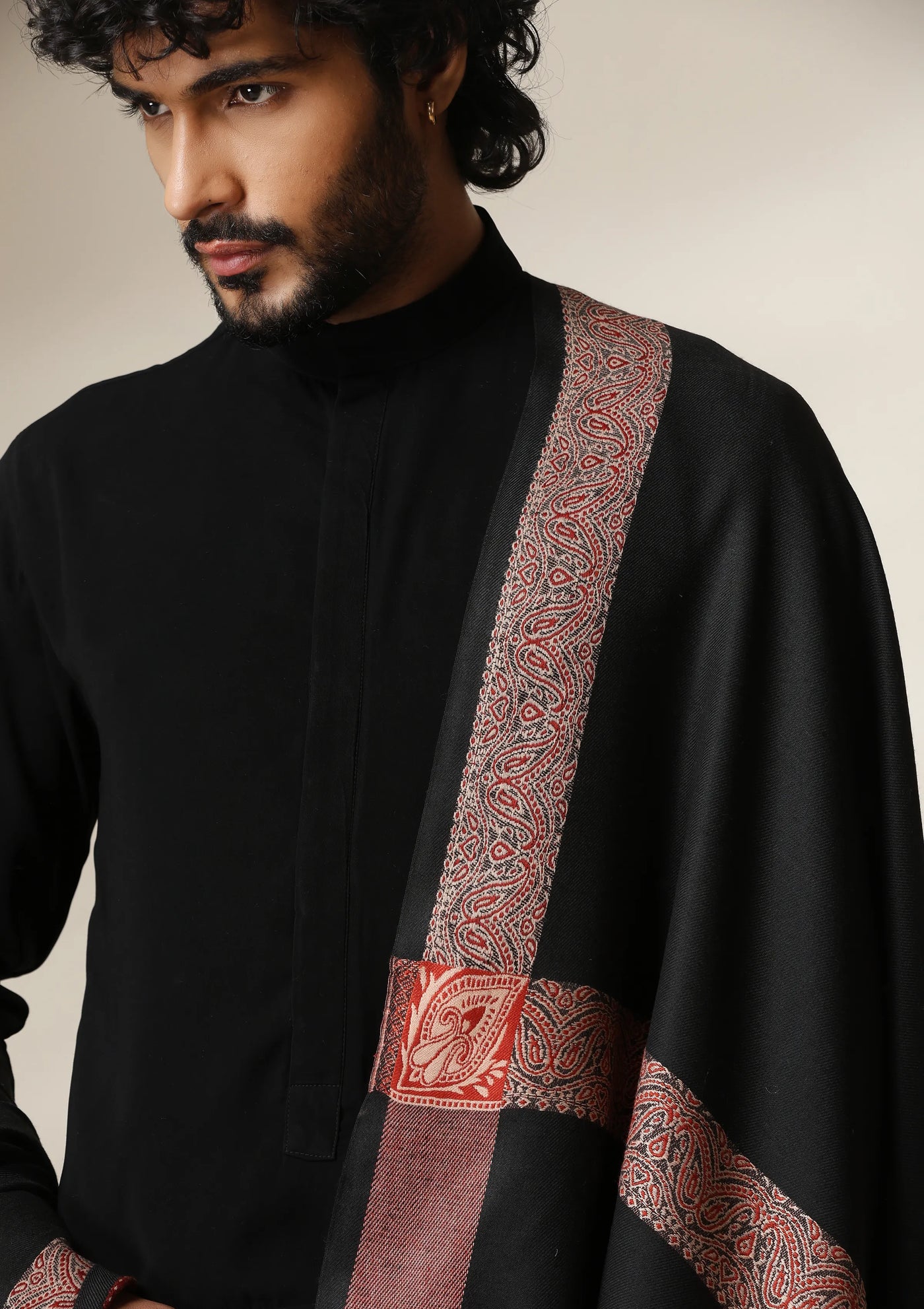 Dusala Noir Ruby Border Shawl for Men & Women