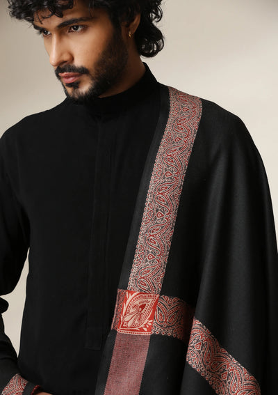 Dusala Noir Ruby Border Shawl for Men & Women