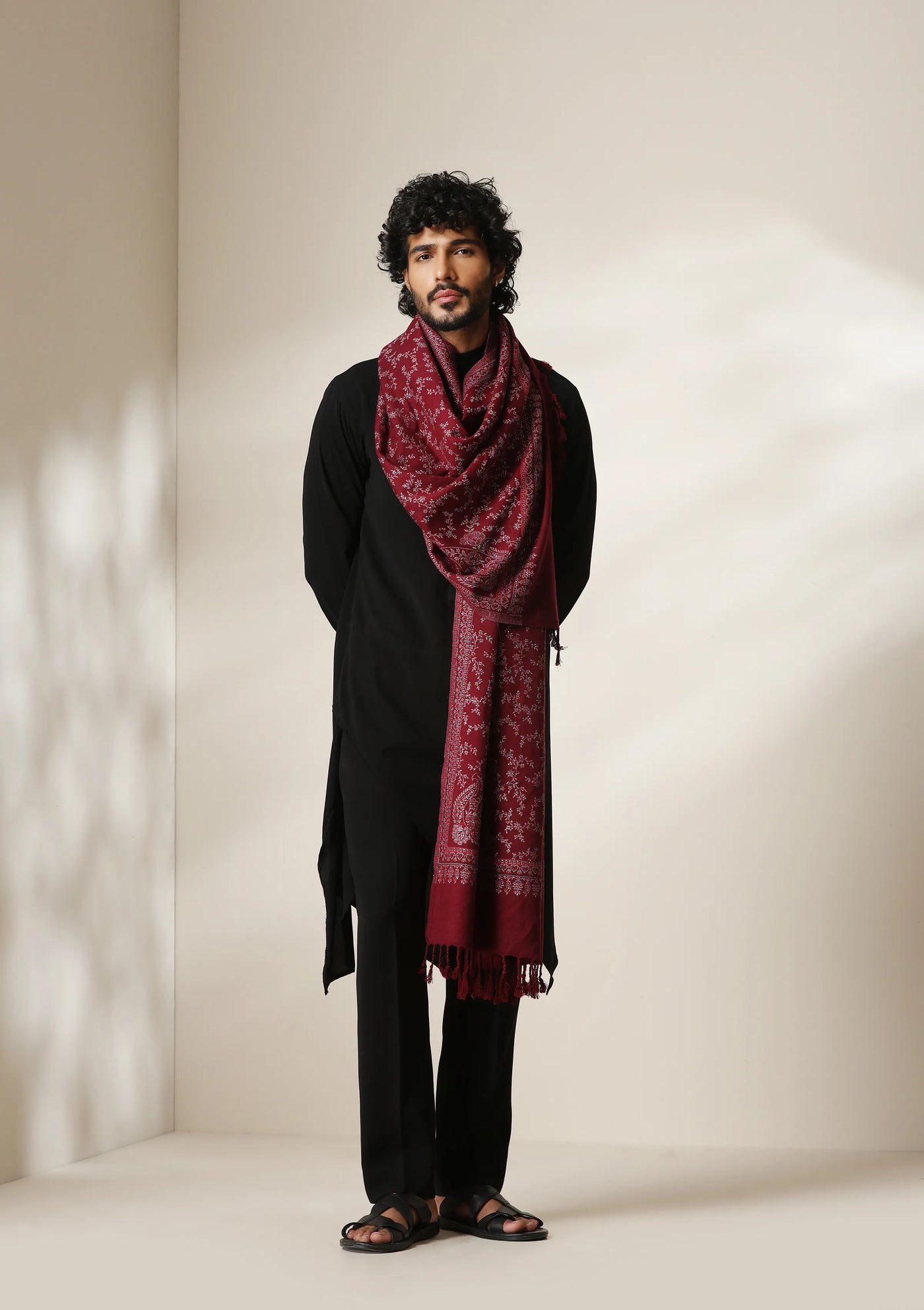 Dusala Crimson Grace Zari Shawl for Men & Women