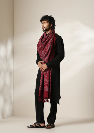 Dusala Crimson Grace Zari Shawl for Men & Women